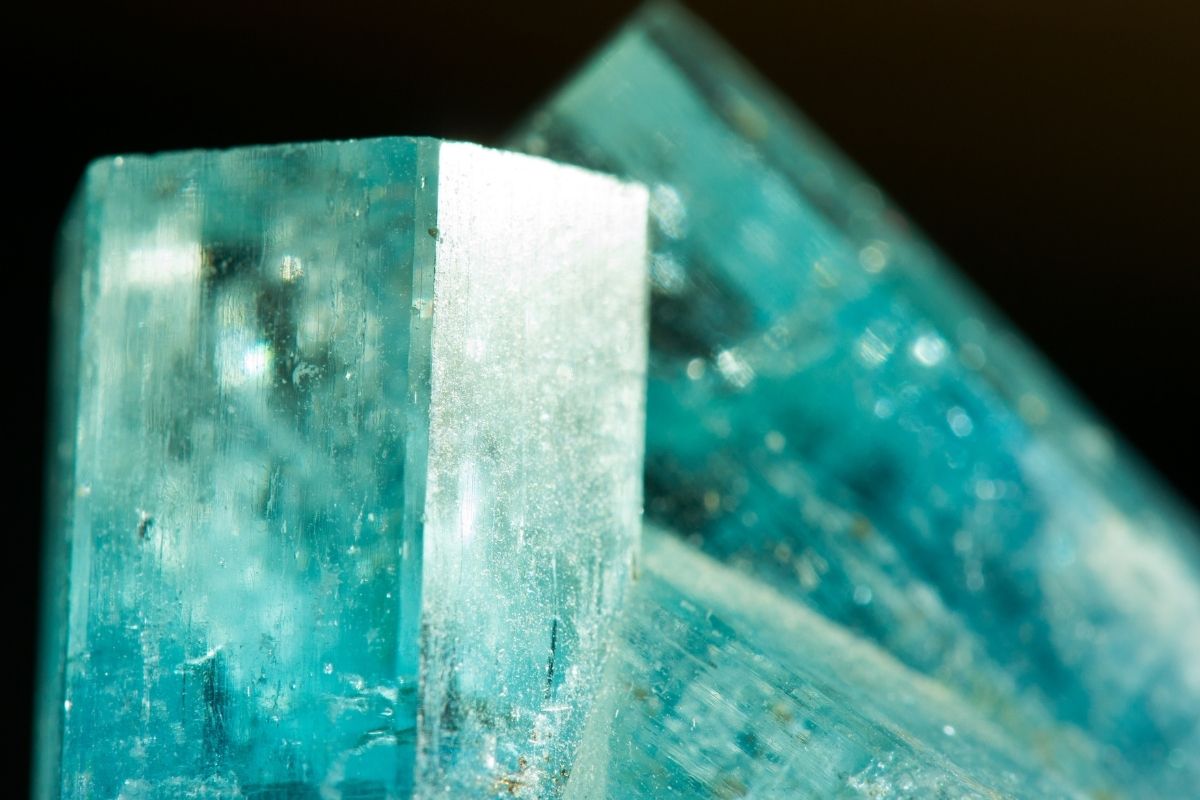 Macro shot of aquamarine on a black background.