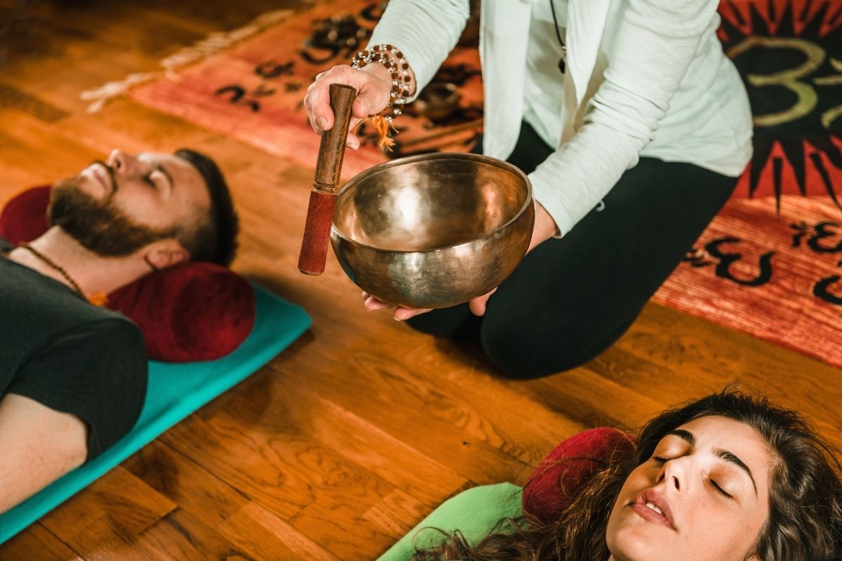 Tibetan singing bowl in sound therapy.